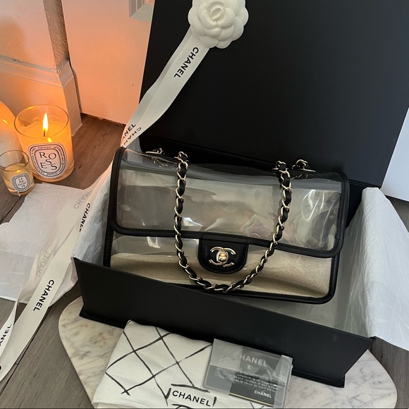 Chanel medium pvc sand by the sea flap gold hardware black